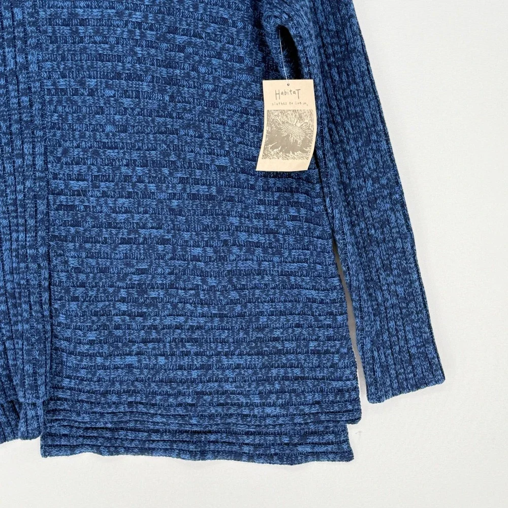 Habitat Sweater Women XL Blue Ribbed Mock Neck Lagenlook Coastal Oversized NEW